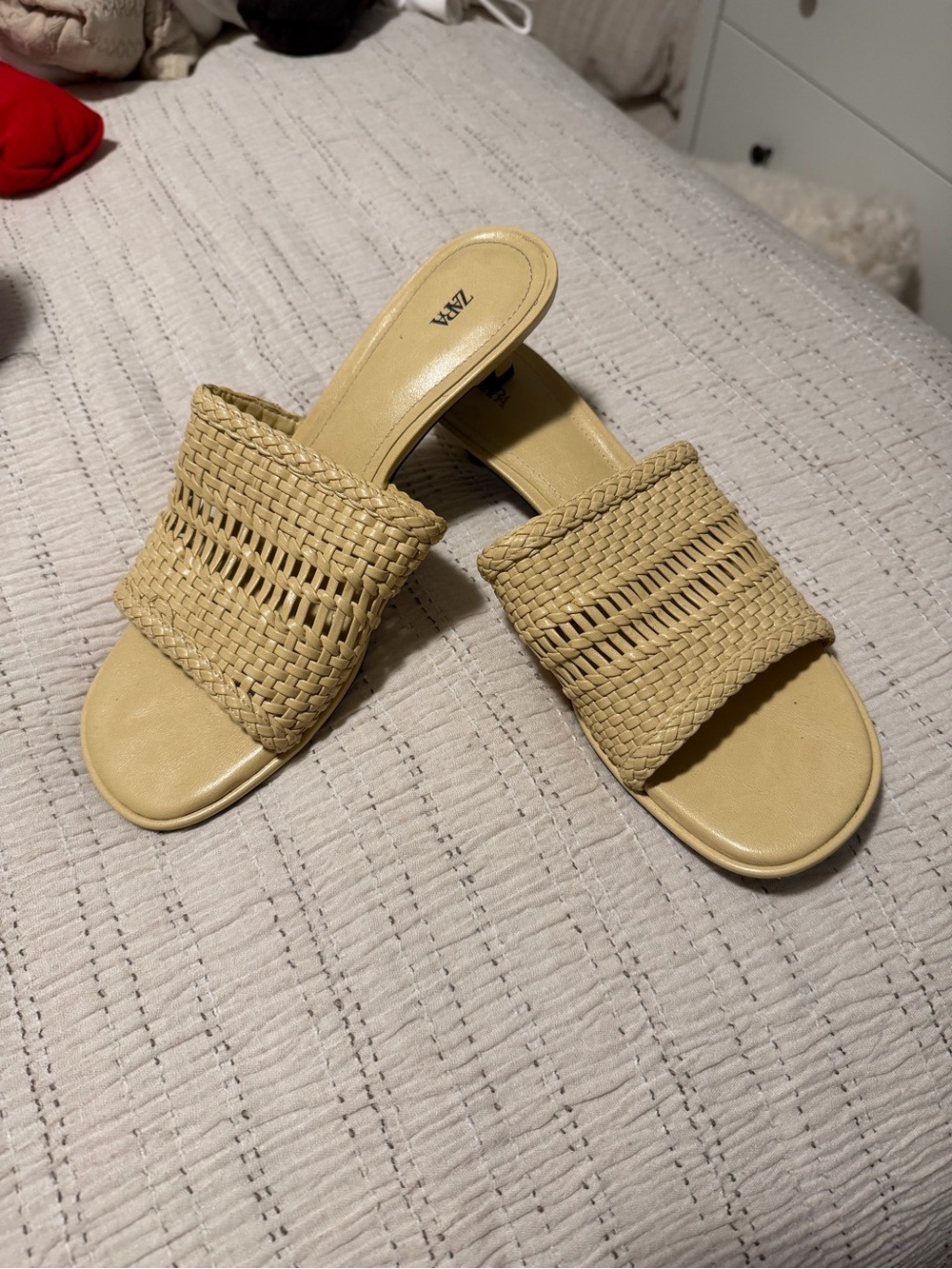 Zara Woven Slide Sandals in Light Beige